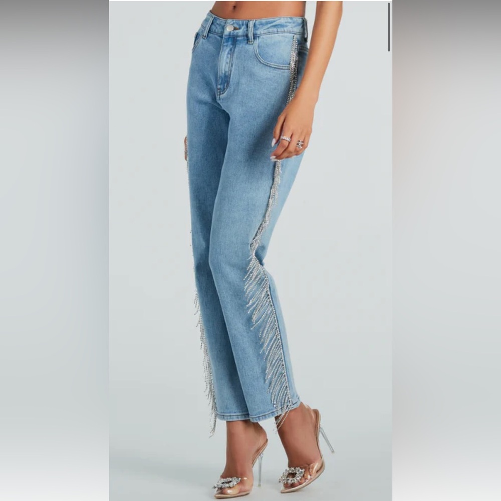 Rhinestone Fringe Jeans
